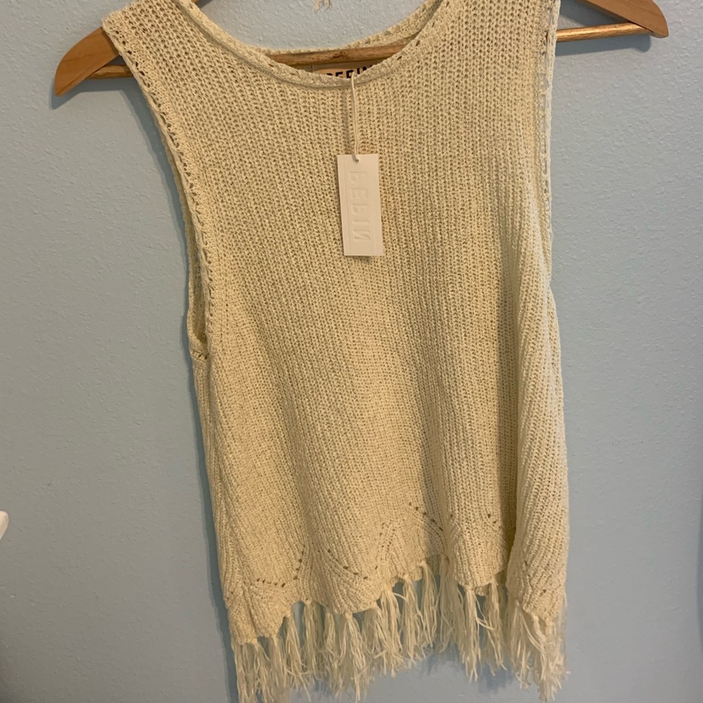 Cream knit fringe tank top